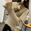 Autumn Winter New Lace Edge Half High Collar Knit Pullover Women Clothing Fashion All-match Solid Slim Sweaters Lady Elegant Top