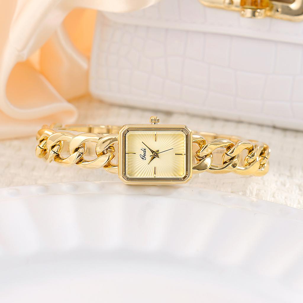 Montre-Bracelet Haut de Gamme Xiaoxiangfeng Luxe Léger Petit Cadran Carré Design de Niche Chaîne Tissée Montre à Quartz Créative