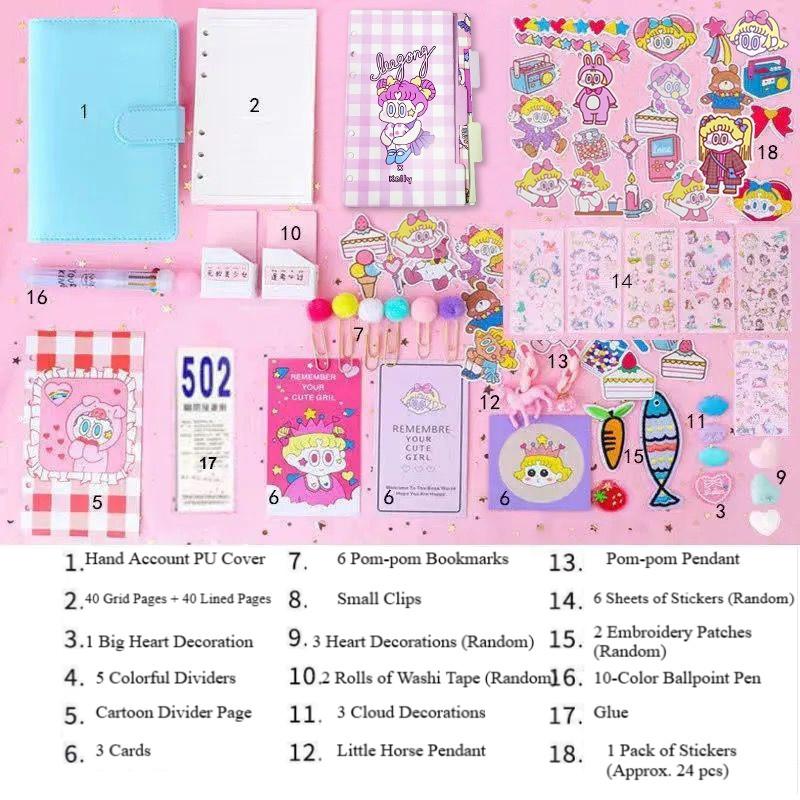 Fairy Instagram Style Hand Account Book Set Cute Macaron Color Girlish Notebook Journal with Stickers and Decorative Accessories Perfect Gift for Girl