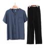 Cardigan manica corta in cotone e seta pigiama da uomo per mezza età e anziani pantaloni estivi sottili in cotone artificiale loungewear da uomo