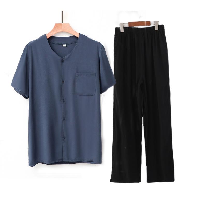 Cardigan manica corta in cotone e seta pigiama da uomo per mezza età e anziani pantaloni estivi sottili in cotone artificiale loungewear da uomo