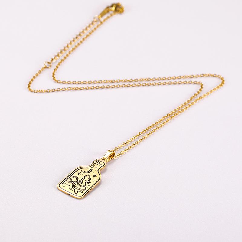 Mermaid Wolf Moon Star Mountaion Bottle Pendant Necklace Stainless Steel Golden Necklaces Jewelry Gift Women