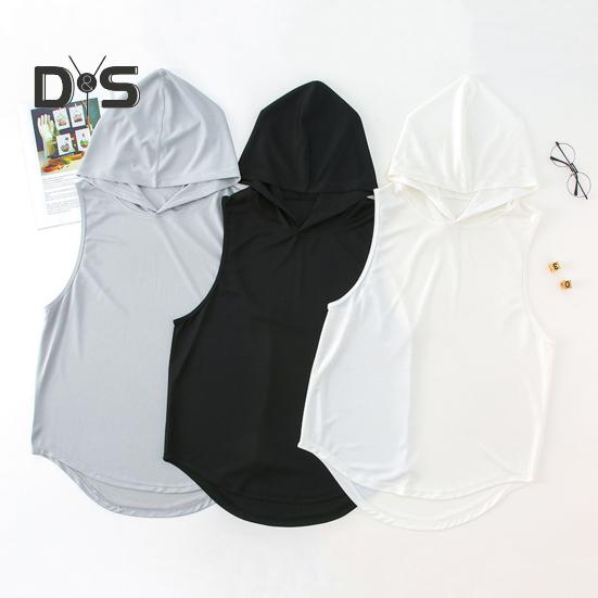 Herre Sportsvest Tynn Løs Hette Hurtigtørkende Ensfarget Lett Elastisk Basketball Jogging Gym Trening T-skjorte