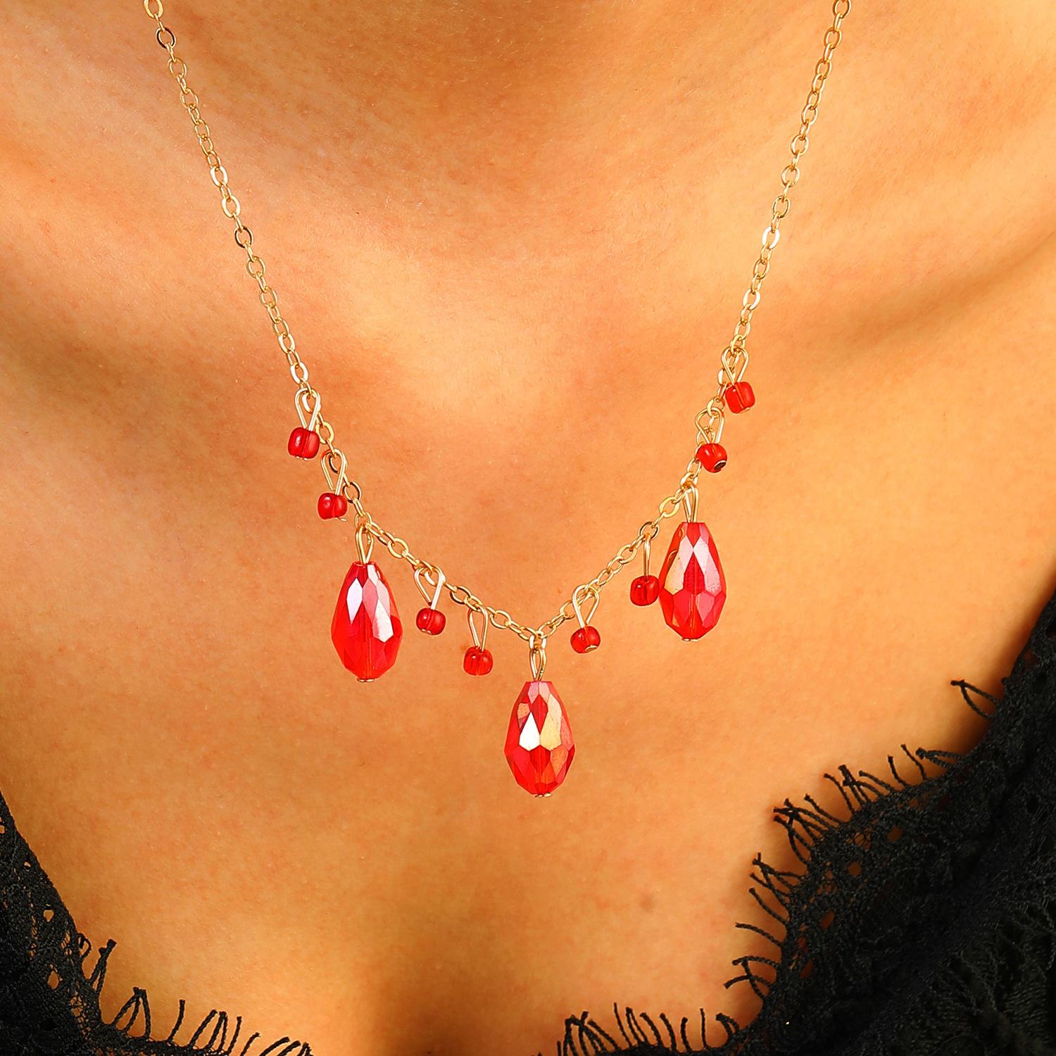 

Модный Темпераментный Универсальный Роскошный Хэллоуин Красный Имитация Кристалла Капля Воды Подвеска Ожерелье 1 pcs