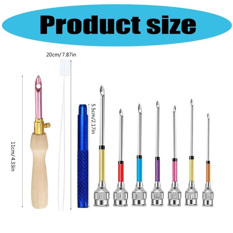 Punching Needle Tool Adjustable Wood Handle Punching Needle Embroidery Tool with 7 Size Punching Needle Tip and Threader