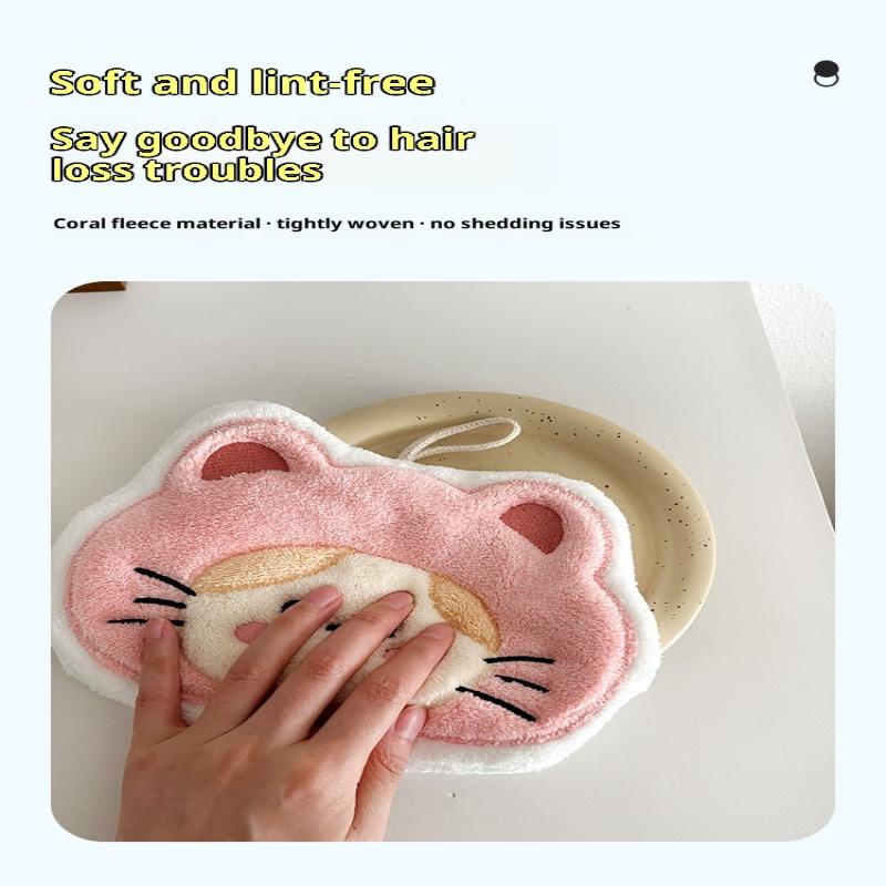 Kawaii Cartoon Hand Towel Double-Layer Coral Velvet Drying Wiping Towels Hanging Style Absorbent Towel