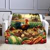 Farm Rooster with Chicks and Vegetables Patterned Flannel Blanket Perfect for the Bedroom Living Room, Sofa, or a Little Nap