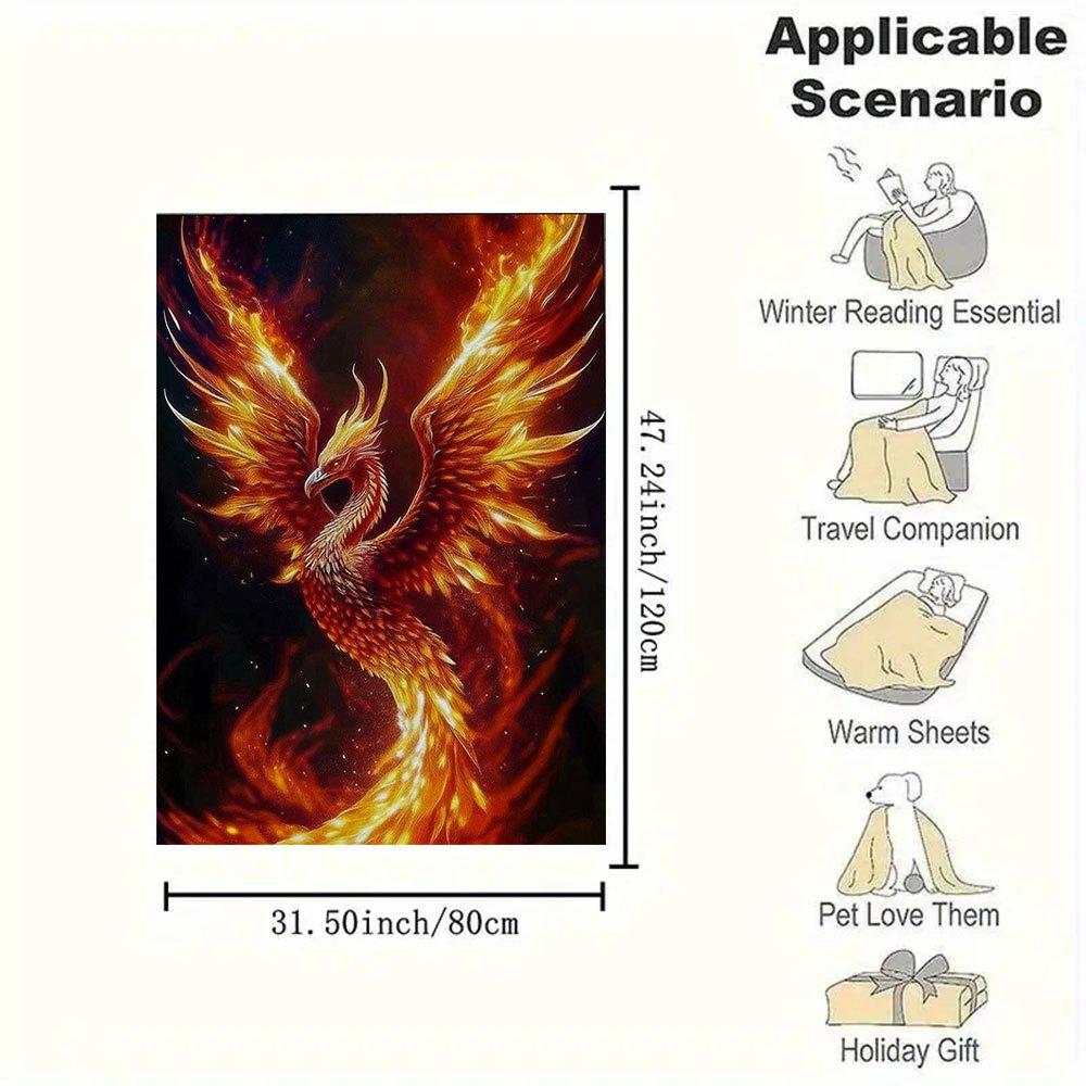 "Phoenix Rising: Fiery Fantasy Art Print - Mythical Bird Decor"Blanket Flannel Throw Blanket for Sofa, Bed, Travel, Camping, Office, Couch,