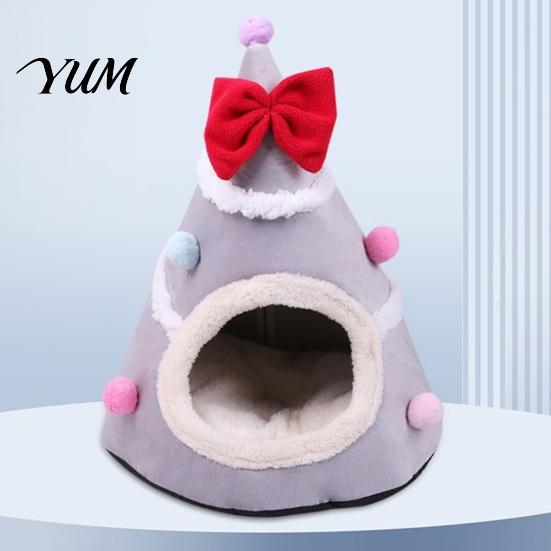 Soft Plush Pet Cave Christmas Tree Cat Bed, Bed with Removable Cushion, Non-slip Bottom, Cozy House for Indoor Cats Kittens Winter Holiday Decoration