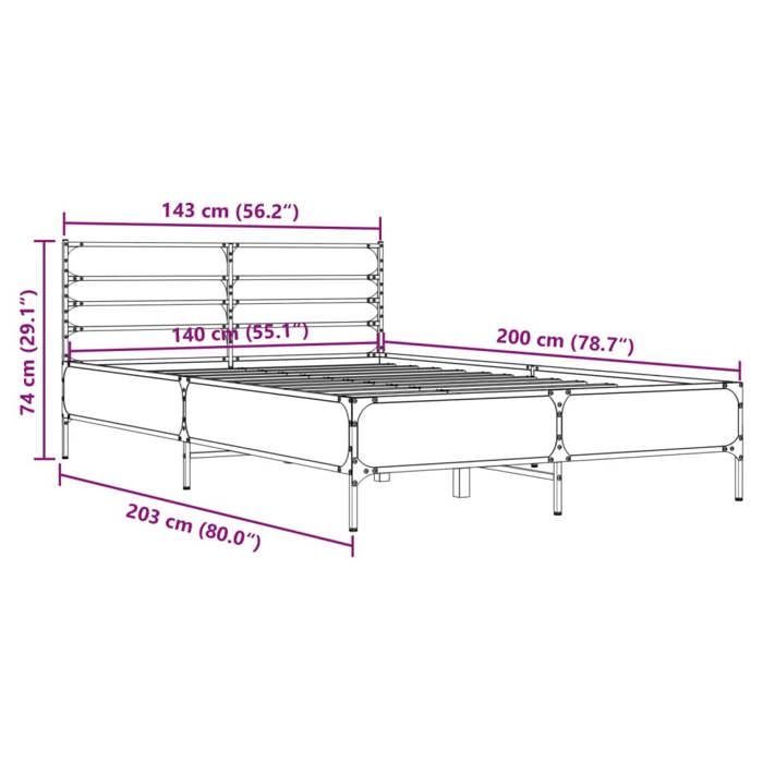 VidaXL Cadre de lit chêne sonoma 140x200 cm bois d'ingénierie et métal, lit, meuble de chambre à coucher, sommier, lit 3280043