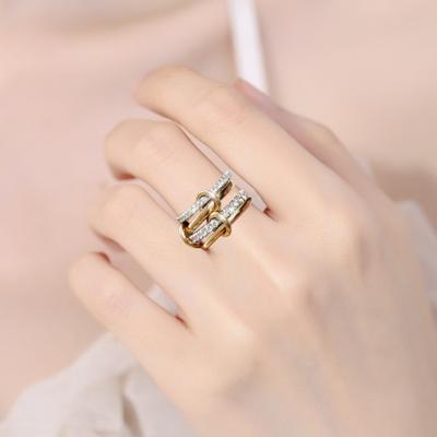 Damenring, mehrschichtiger galvanisierter Zirkonia-Stapelring, verschiedene Größen, Edelstahl-Fingerschmuck
