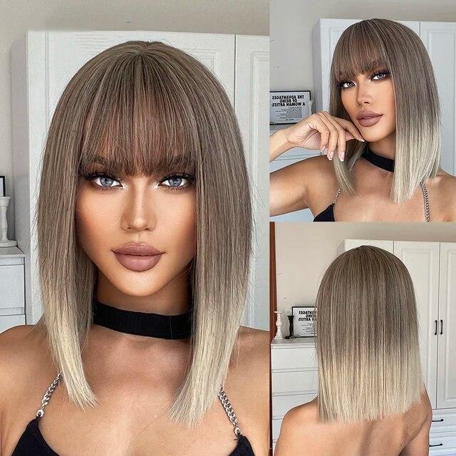 

Белый блондин Боб синтетический парик короткий прямой с челкой парик из натуральных волос для женщин косплей парик термостойкий