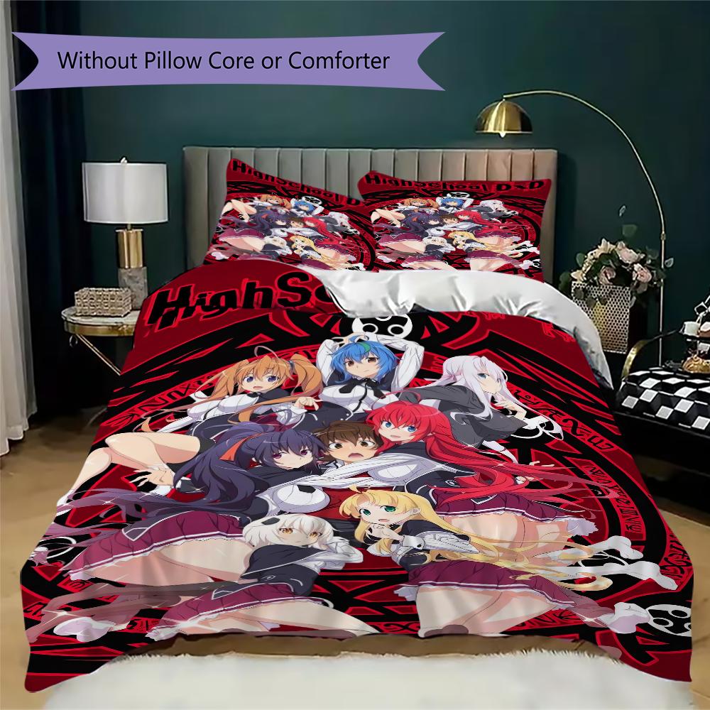 High School DxD Muster Bettwäsche Steppbett-Set Bettbezug Kissenbezug Heimdekoration Geburtstagsgeschenk (1 Bettbezug + 2 Kissenbezüge (ohne Füllung))