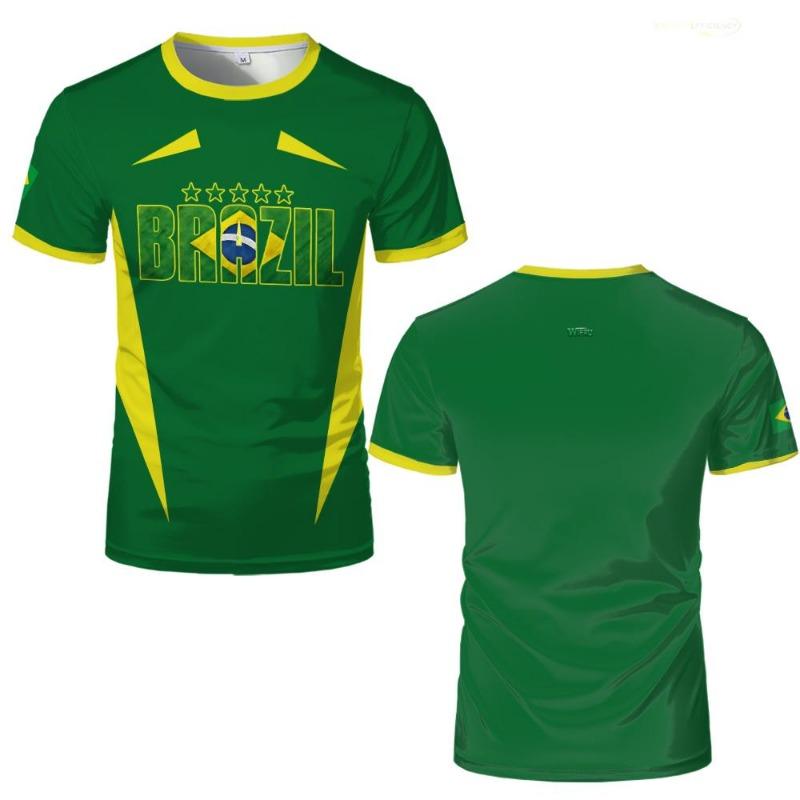 Brasilianische Stil Gedruckte Fußball T-Shirts Herren und Damen Sport Schnelltrocknendes Trikot Brasilien Flagge Grafik Kurzarm Tees