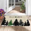 1pc Winter Pine Forest Snowflake Winter Slogan Pattern Non-Slip Floor Mat, Multi-Size Available, Fleece Material, Thick Plush - Sponge Thickness 1.02c