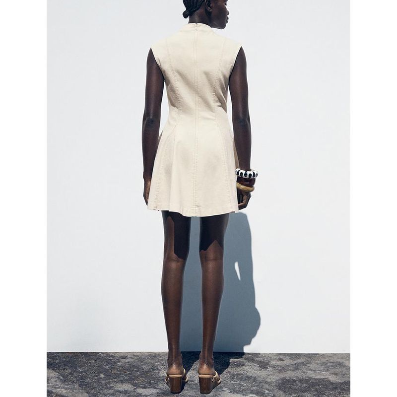 Summer Women's Clothing Contrast Color Thread Decoration A- line Hem Minimalist Sleeveless Mini Dress 3189622