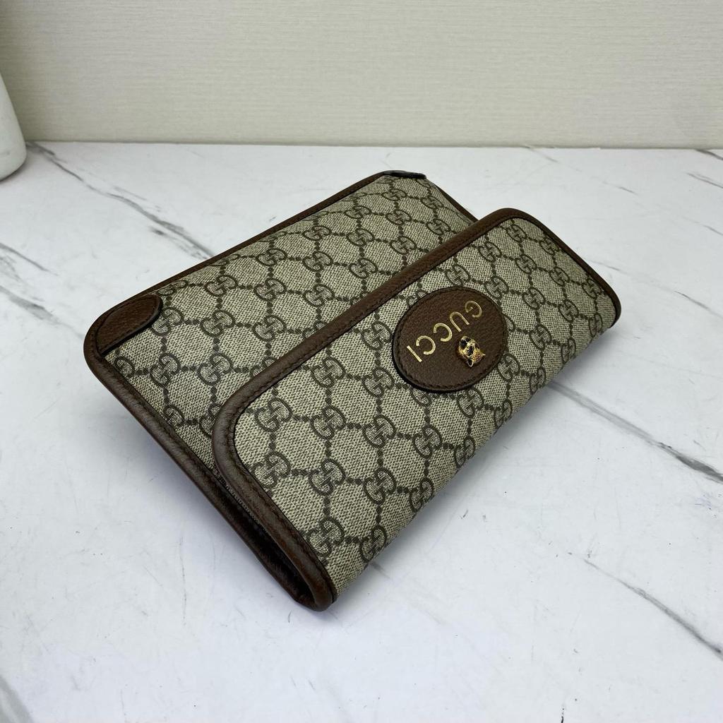 [Pre-Owned] Neo Vintage Series Gold Foil Logo Monogram Tiger Head Decorative Striped Shoulder Strap Canvas And Leather Messenger B - Excellent #NCLDCG
