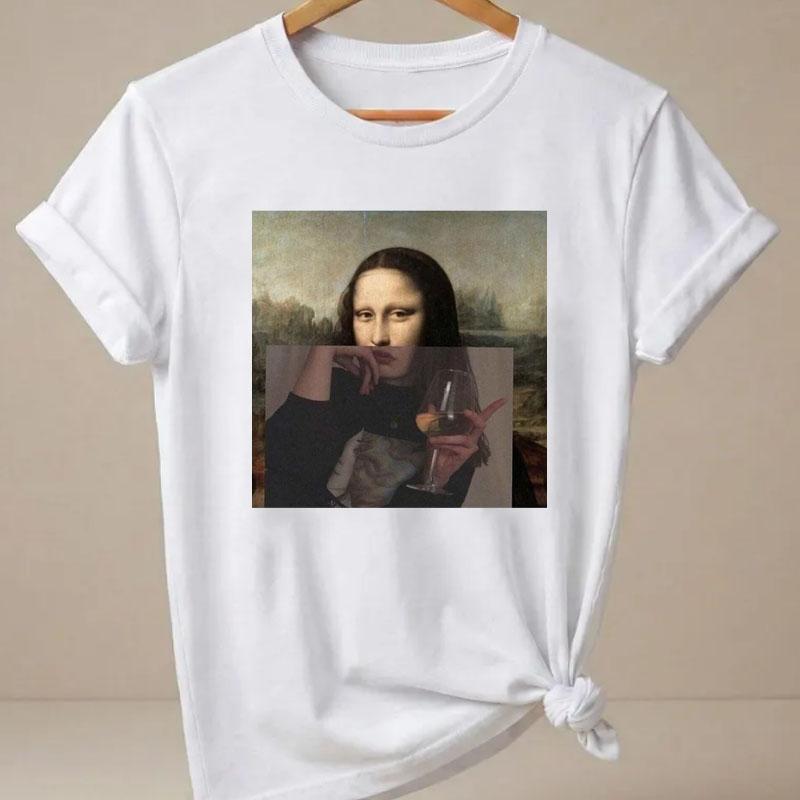 Funny Mona Lisa Tshirt 90s Streetwear Casual Graphic Tees Print Short Sleeve T Shirt Clothing Top Summer Ladies Girls Tshirt