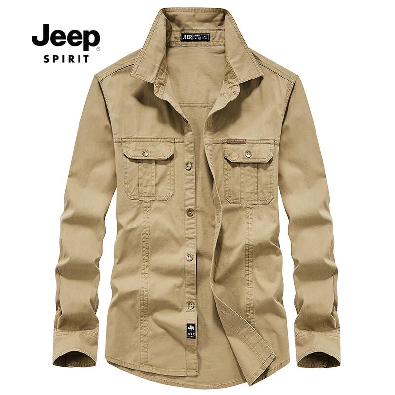 JEEP SPIRIT Men's Washed Long Sleeve Workwear Shirt