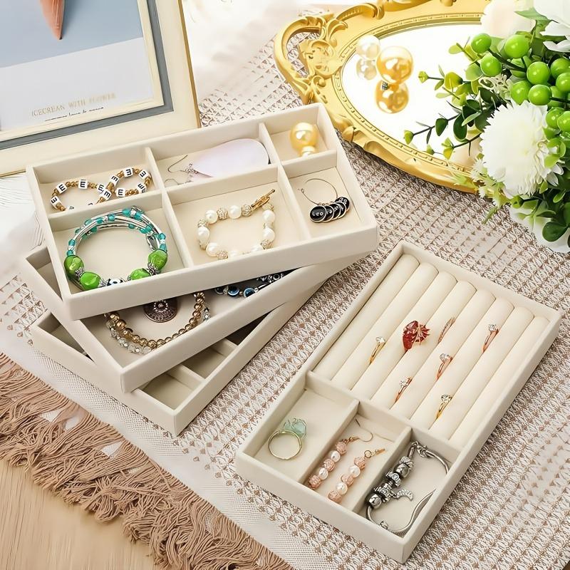 5 Pack Luxury Fabric Jewelry Display Trays for Home & Store Soft-Durable Multi-Jewelry Holder Ring/Earring/Necklace Storage Box