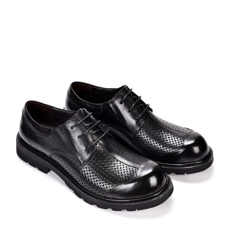 Big Head Shoes Men's Trendy Business Leather Sandals - Breathable, Hollow, Thick Sole, Versatile, Perforated Round Toe