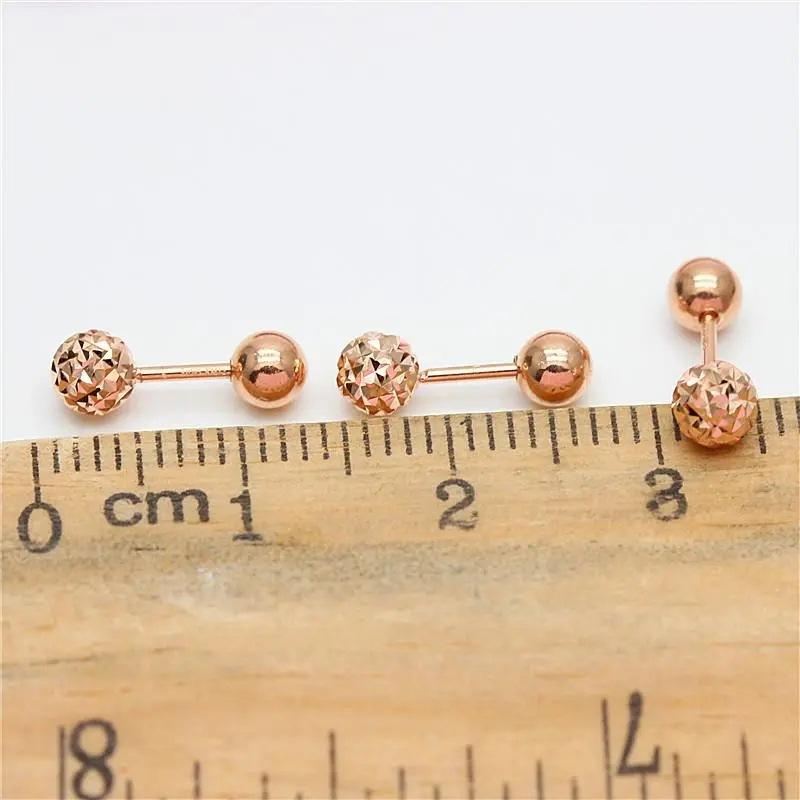 Exquisite Russian 585 Purple Gold Round Bead Earrings, Simple Ins, Small And Versatile, Exquisite Rose Gold-Plated Ear Buckles For Women