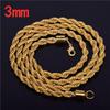 18K Gold Plated European-American Trend Rope Necklace, 3MM Twisted Braid Design