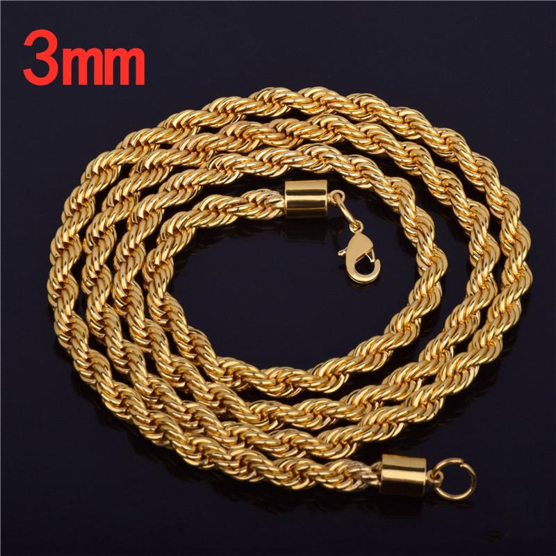 

Позолоченное 18-каратным золотом европейско-американское трендовое веревочное ожерелье, дизайн с крученым плетением 3 мм