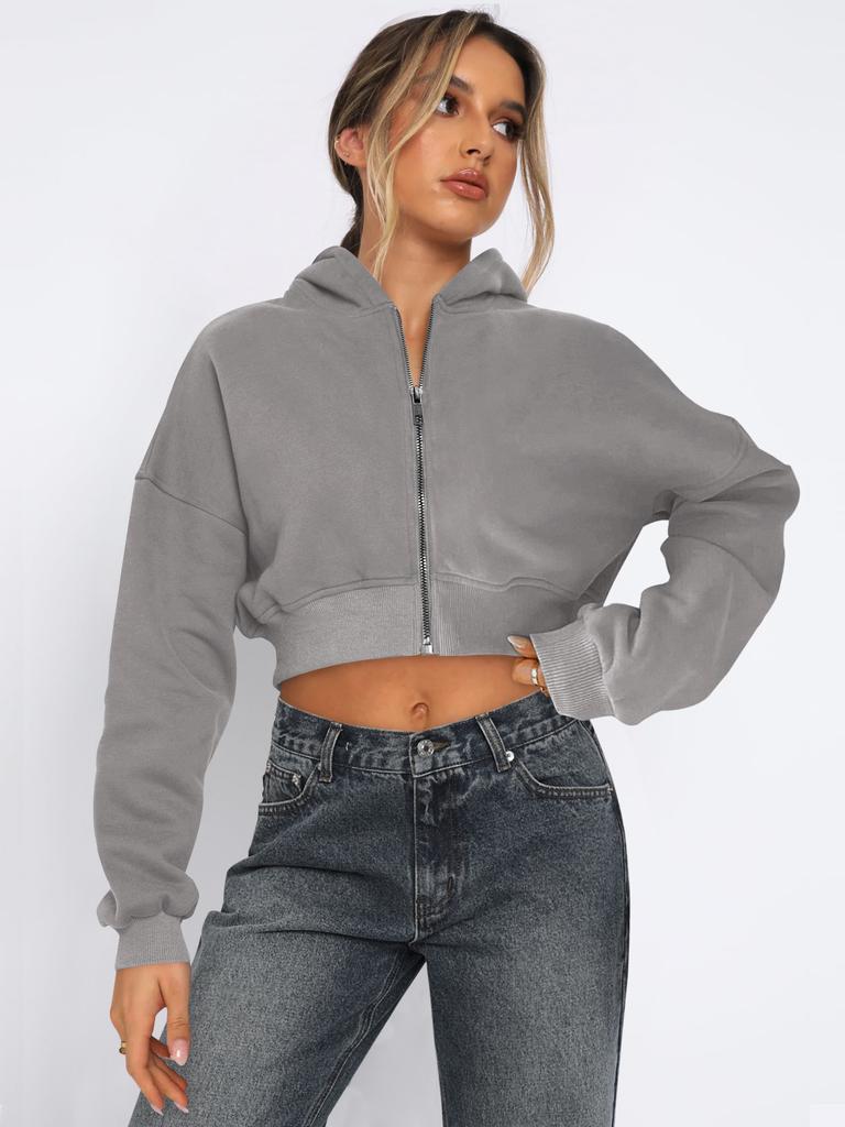 Women's Cropped Hoodie with Full Zip in Multiple Colors