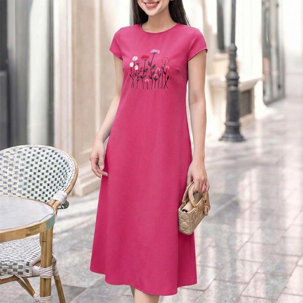 

2026 ZANZEA Summer Floral Embroidery Long Dress Fashion Women Short Sleeve Casual Midi Vestido Elegant O-Neck Holiday Party Robe XL