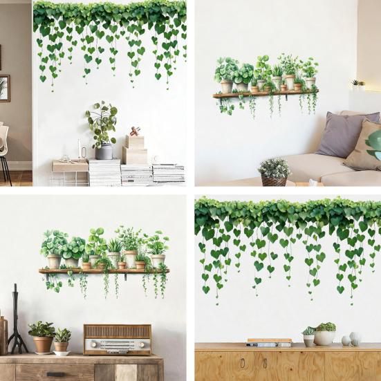 Green Plants Leaves Wall Decals Hanging Vine Wall Stickers Removable Peel And Stick Wall Art Murals for Kids Bedroom TV Background Home Decor
