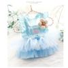 Cute Fashion Spring Summer Thin Dog Clothes Cat Princess Dress Fresh Blue Fluffy Skirt Pet Outfit for Small Dogs Bichon