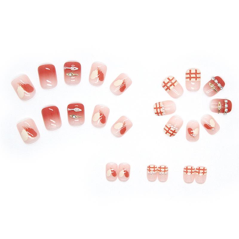 Ice Through Pink Short Wear Nail Sweet Cool Chain Diamond Nail Art Piece Pearl French Gentle White 24 Pieces Boxed
