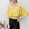 Women Off Shoulder Sexy Chiffon Blouses Summer Korean Fashion Clothes Ruffles Slim Sweet Ladies Casual Lace Tops Shirts Y2k