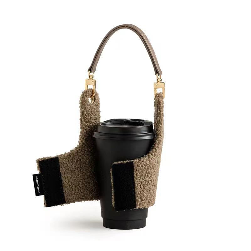 Furry Cup Sleeve Holder, Reusable Detachable Coffee Cup Cozy With Handle & Magic Strap For 30/40oz Tumblers