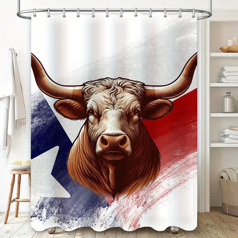Trendy 3D Printed Shower Curtain Featuring A Longhorn Bull With Texas Flag Design Modern Home Decor Bathroom Accessories For Adu