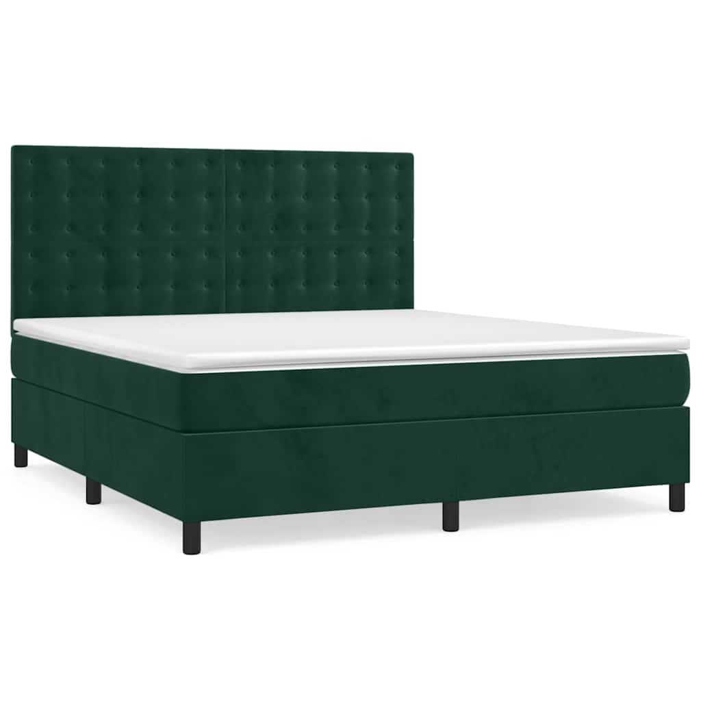 Box Spring Bed with Mattress Dark Green 160 x 200 cm Velvet