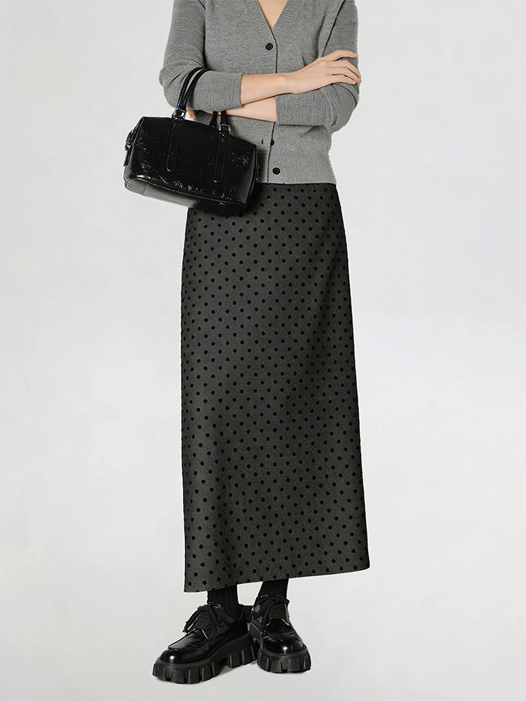 Elegant Polka Dot Wool Skirt with Slit Small