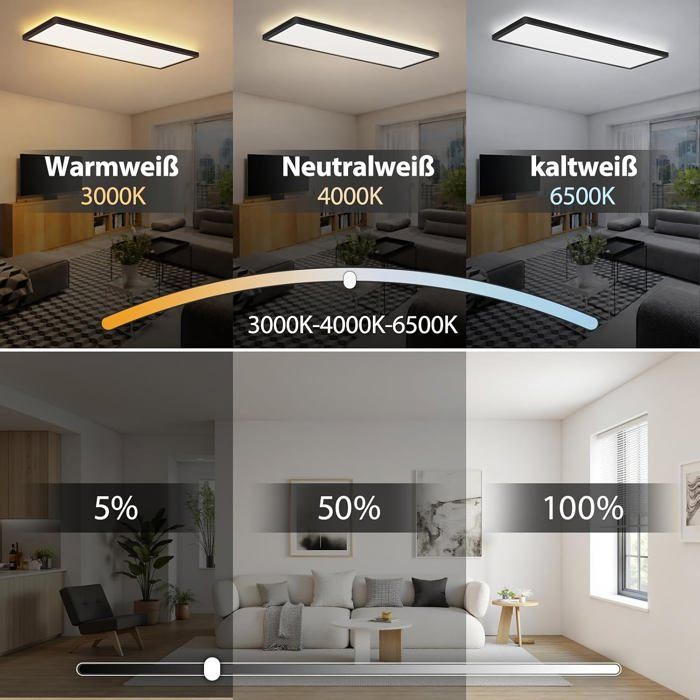 NETTLIFE Plafonnier LED avec télécommande 58x20 cm panneau LED 22W à intensité variable avec fonction mémoire