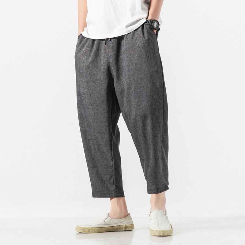 Herren Baumwolle Leinen Cropped Hosen Sommer Einfarbig Lässig Elastischer Bund Leicht Gerade Beine Hosen Locker Übergröße Herren Bekleidung