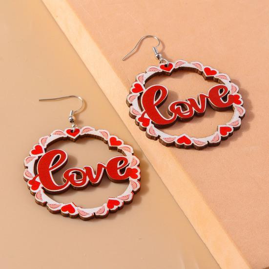 1 Pair Women Color Contrast Love Letter Print Earrings Pink Series Hook Earrings Romantic Valentine Day Drop Earrings