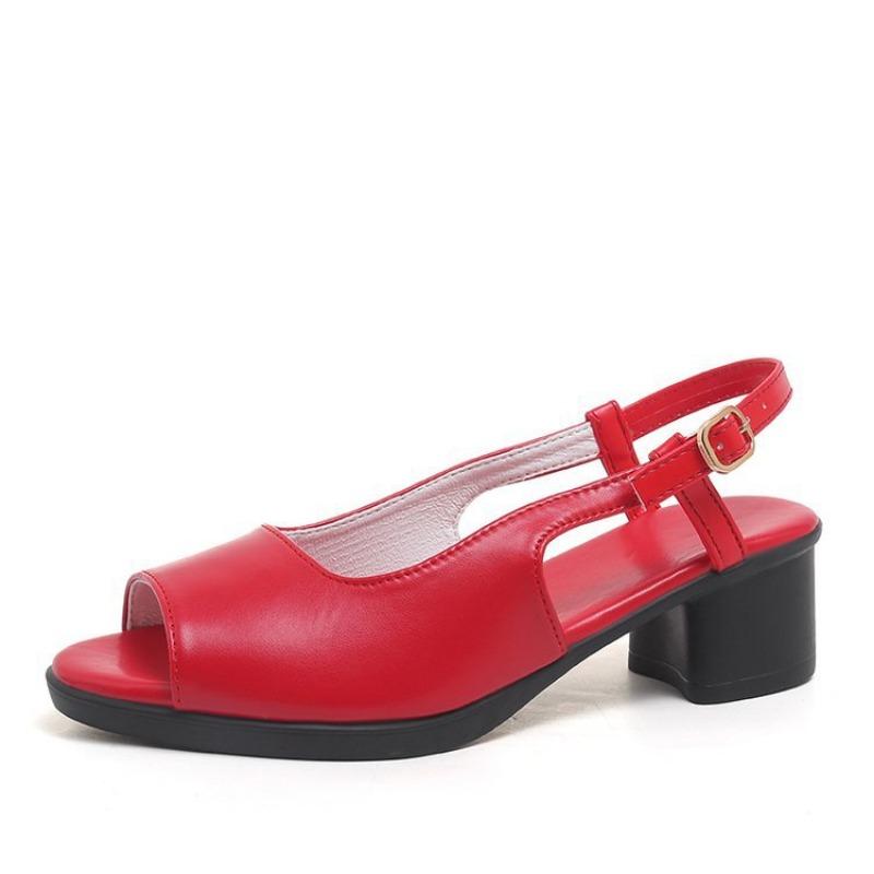 

Женские туфли с открытым носком и вырезом «рыбий рот», новая летняя обувь на толстом каблуке для повседневной носки, сандалии на одной пуговице, повседневные модные сандалии на высоком каблуке 35 красный