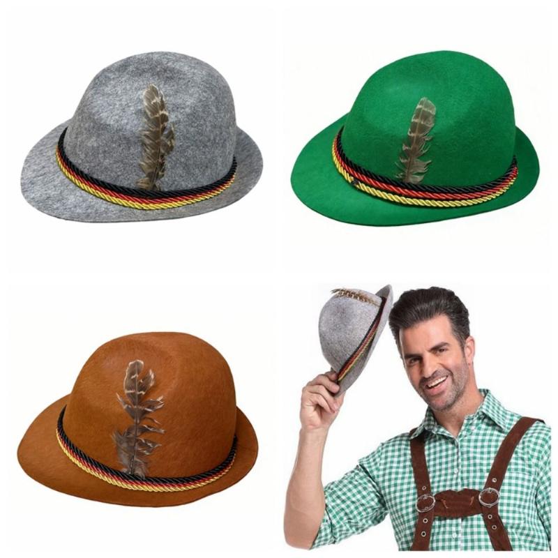 Fashion Dress Up Oktoberfest Hat Fedora Hat Panama Feather Decors Hat Bavarian Jazz Costume Cosplay Cap Photo Props