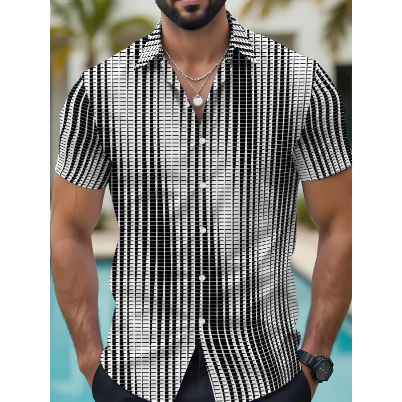 2026 Summer New Style Men's Short-Sleeved Shirt with 3D Stripes Print Street Casual Fashion Comfortable Soft Breathable