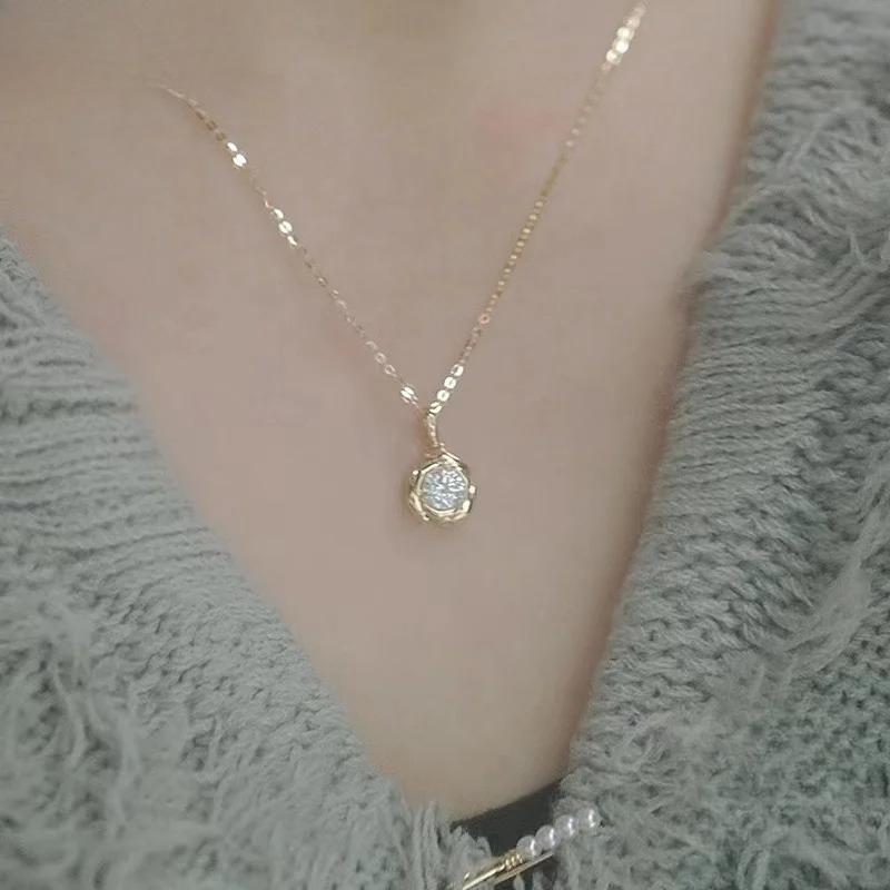 Jkeli 925 Sterling Silver Plated 14k Gold Shiny Zircon Flower Necklace for Women Girl Korean Temperament Exquisite Jewelry Gifts