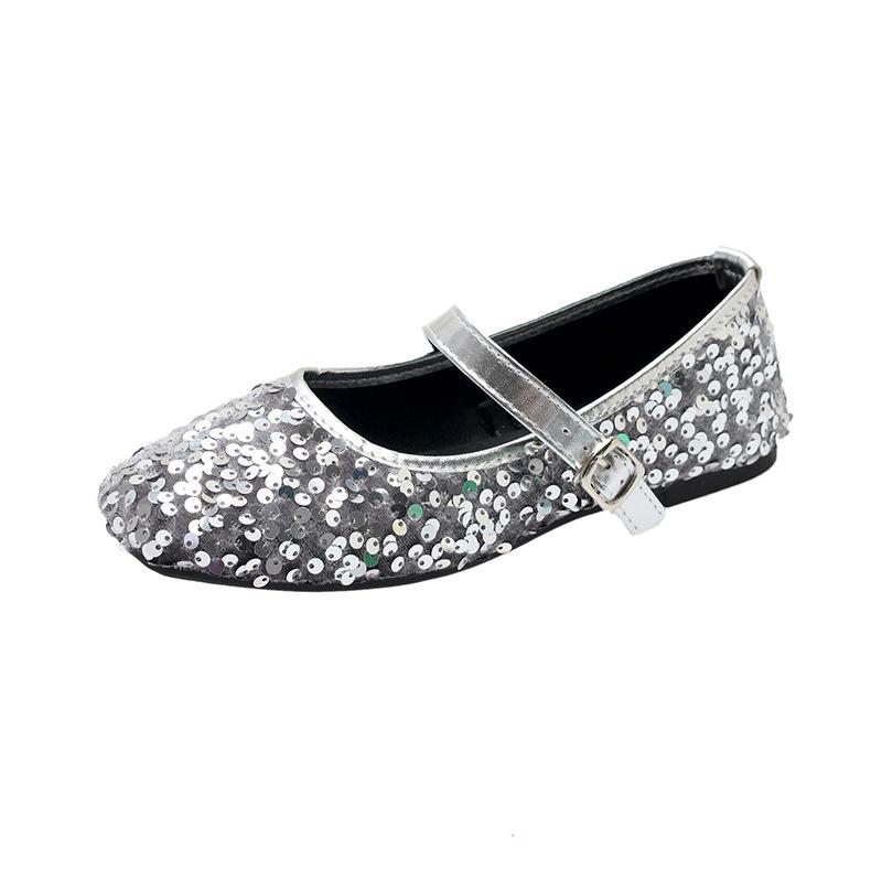 

Французский темперамент, фея, вечерний бриз, одиночные туфли женские, новинка 2025 года, неглубокий вырез, односложная пряжка, с пайетками, мягкая подошва, женские туфли 35 серебряный