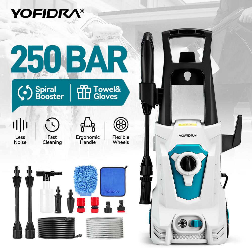 Yofidra Pistola Idropulitrice Elettrica ad Alta Pressione 250Bar 2500W Pulitore per Giardino e Industria Pistola a Spruzzo Lavatrice Acqua Ugello Regolabile 180°