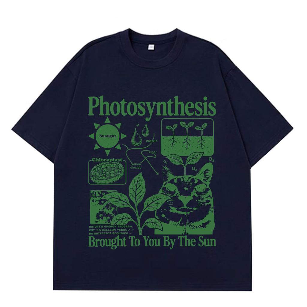 Photosynthesis Cat Funny Meme Tshirt Unisexs Unisex Vintage Tshirt Shortsleeved Loose Casual Cotton Oversized Summer Tshirts
