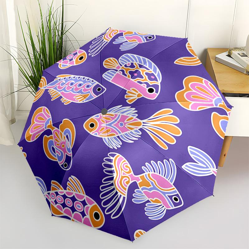 

1pc Fish Pattern Automatic Opening/Closing Umbrella with Operation & Windproof Canopy - Folding Design, Holiday Gift yy260225119