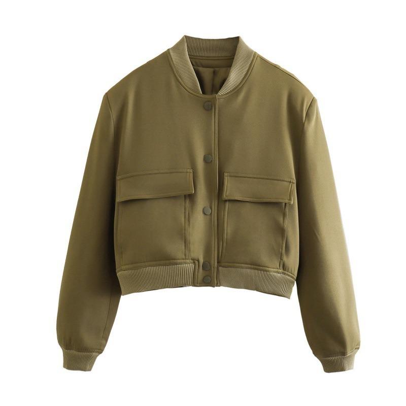 Women S Stand Collar Big Pocket Jacket Casual Outerwear